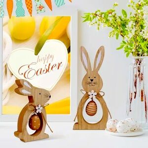 Hand made Easter Bunny Wooden Decor Set - Brown NWT